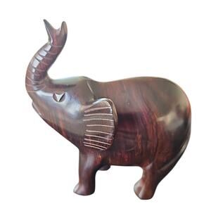 Vintage Hand-Carved Solid Dark Rosewood Elephant Figurine Smooth 5" x 5.5"